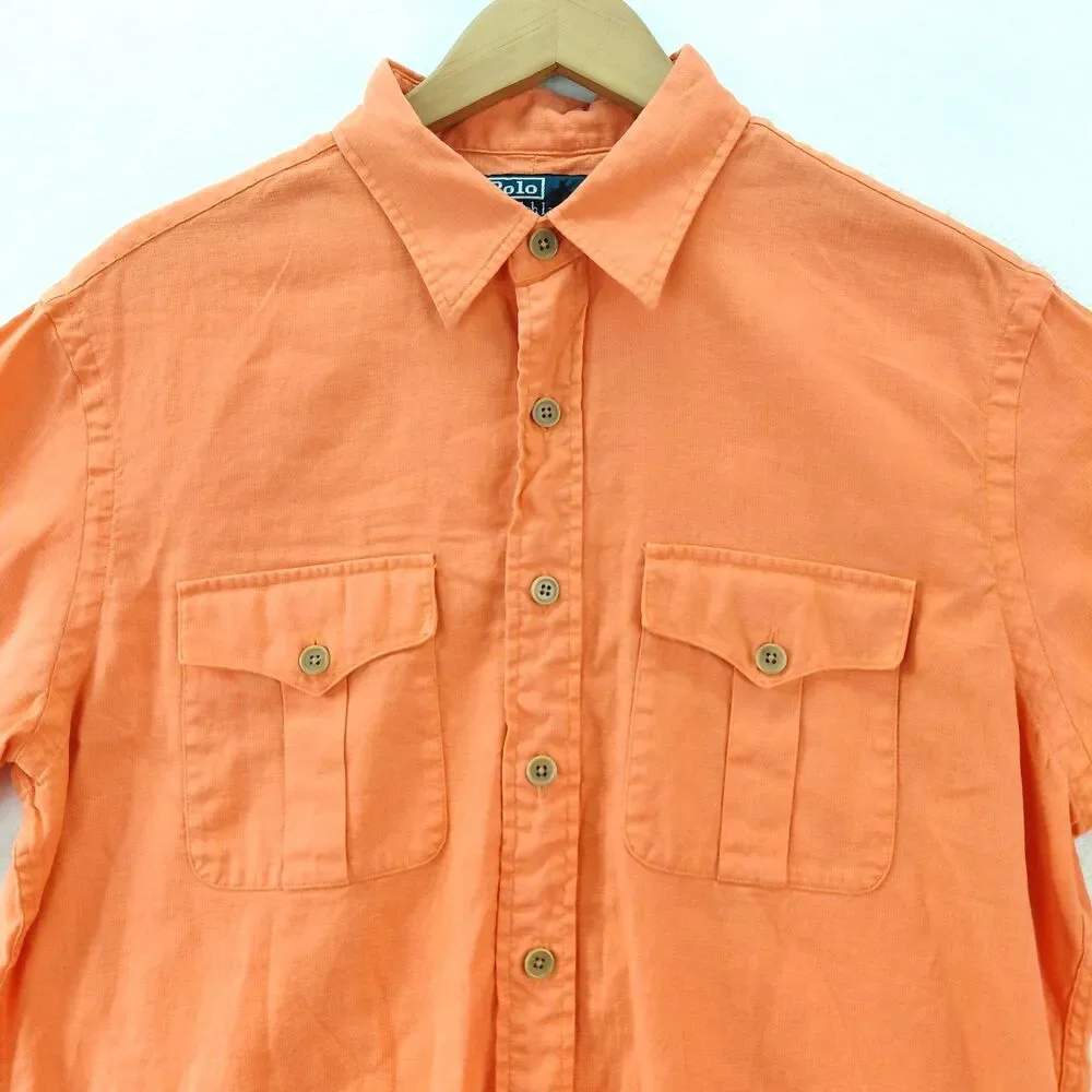 Polo Ralph Lauren Linen Blend Shirt Mens Large SS Orange Button Up Classic Fit